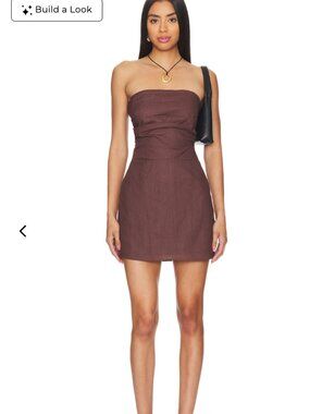 SNDYS x Revolve Romi Linen Mini Dress in Chocolate Brown S $70